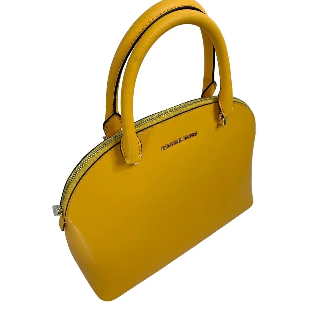 Michael Kors Yellow Leather Bowler Dome Bag Large Emmy Tote Crossbody Bag - Picture 2 of 8